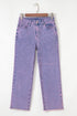 Vintage Acid Wash High Rise Raw Hem Kick Flare Cropped Jeans